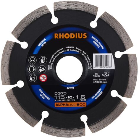 Disco de corte de diamante - ALPHALINE - DG 70 - 115 X 10,0 X 1,6 X 22,23 mm RHODIUS