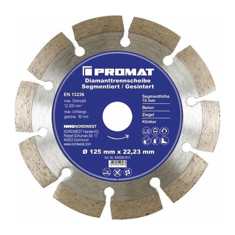 

Disco de corte de diamante D.350mm taladro 25,4mm segmentado 10mm PROMAT