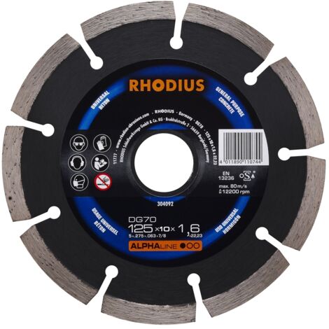 Disco de corte diamantado Rhodius dg70 125 mm velocidad alta