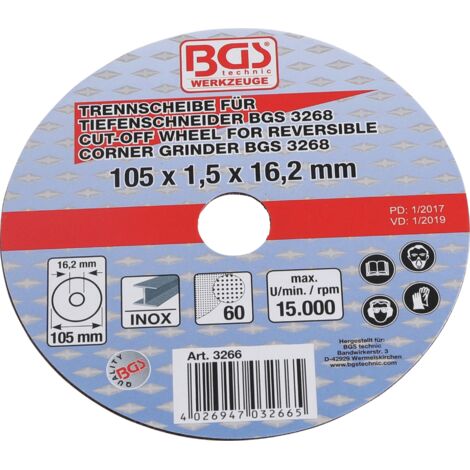 Disco de corte para cortadora  Ø 105 x 1,5 x 16,2 mm