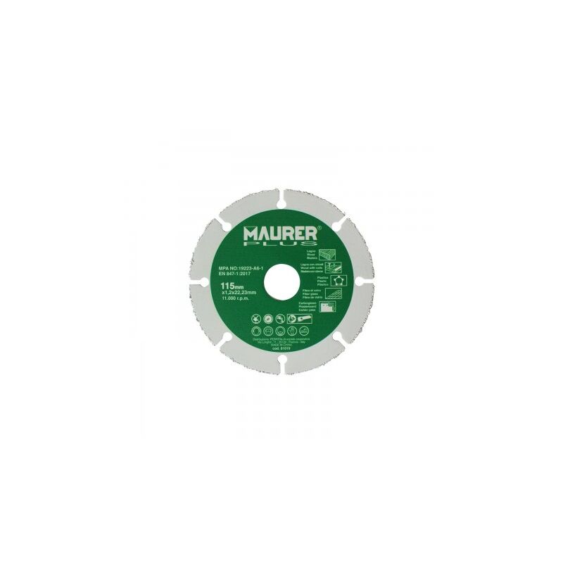 

Disco de corte para madera y plasticos Ø 115 x 1,2 mm.
