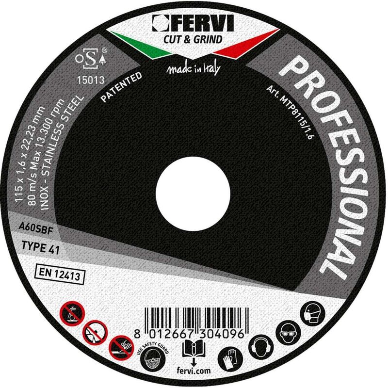 

DISCO DE CORTE PARA METAL Ø 230 x 2 x 22 MM A60S PROFESSIONAL FERVI MTP8230/2.0