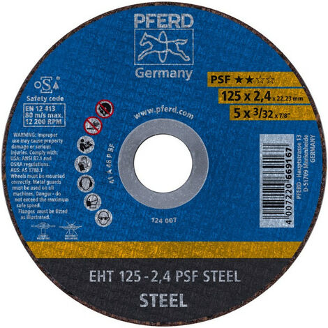 Disco de corte PSF STEEL D125x2.4mm recto STA taladro 22.23mm PFERD (Por 25)