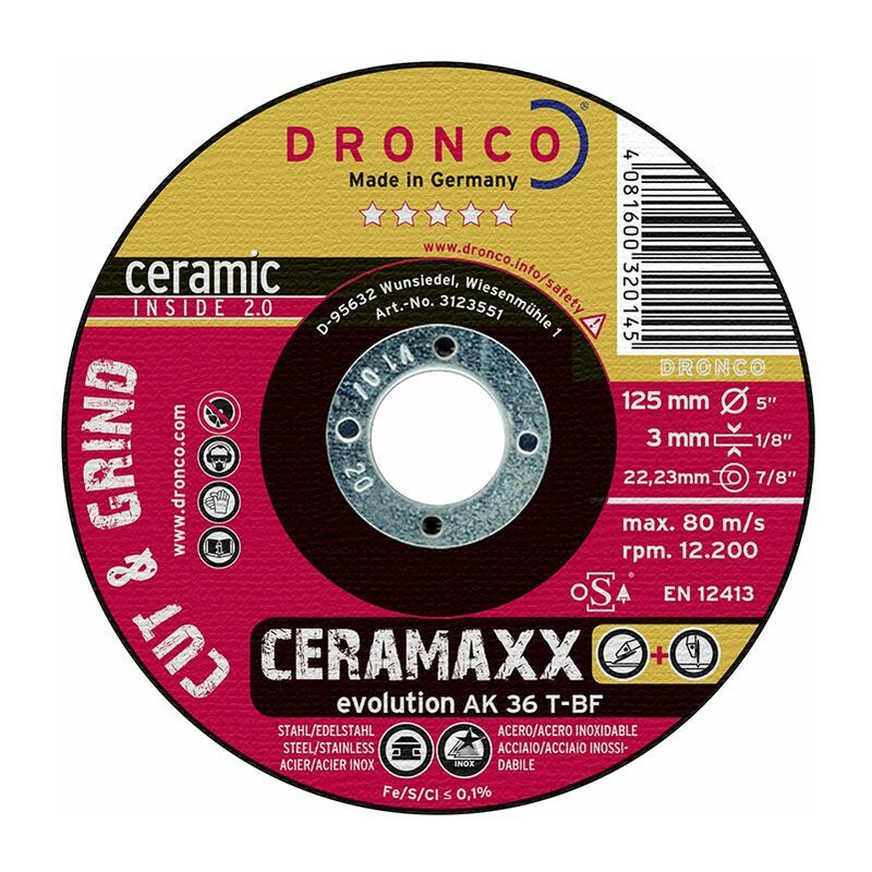 

AK36T-115 - Disco de corte y desbaste Ceramaxx de 115 x 3 mm - Dronco