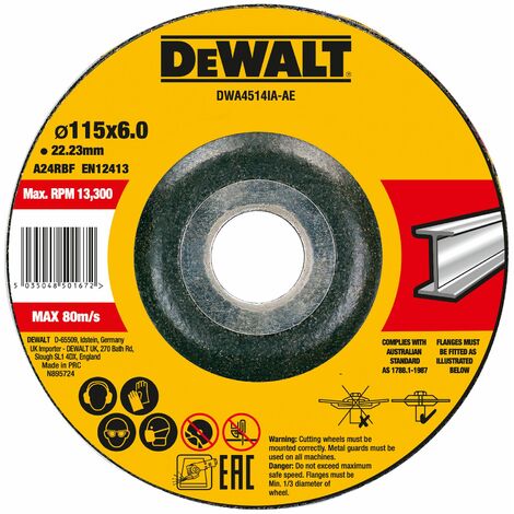 Disco de desbaste cóncavo para metal 115 x 6 x 22.23mm Dewalt DWA4514IA