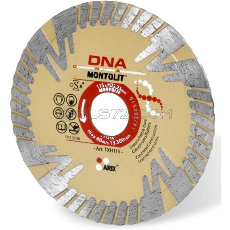 DISCO DE DIAMANTE 115 MM PARA GRANITO PIEDRAS DURAS HORMIGŽôN CONSTRUCCIŽôN GRES PORCELŽüNICO MONTOLIT DNA TXH115