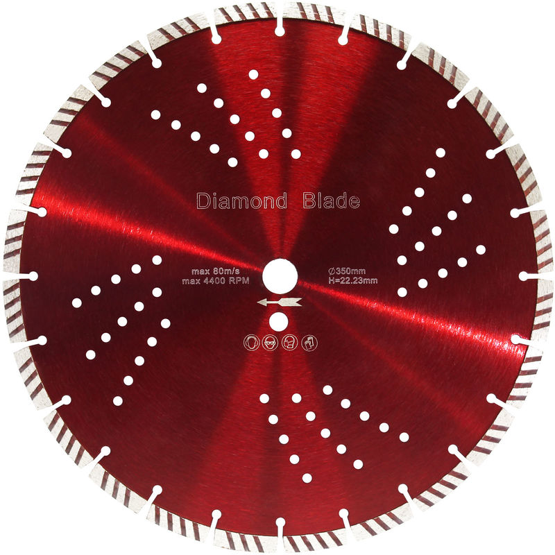 

Disco de diamante Ø350mm, perforación 22,23mm, segmentos turbo de 10mm, para piedra, ladrillo y más