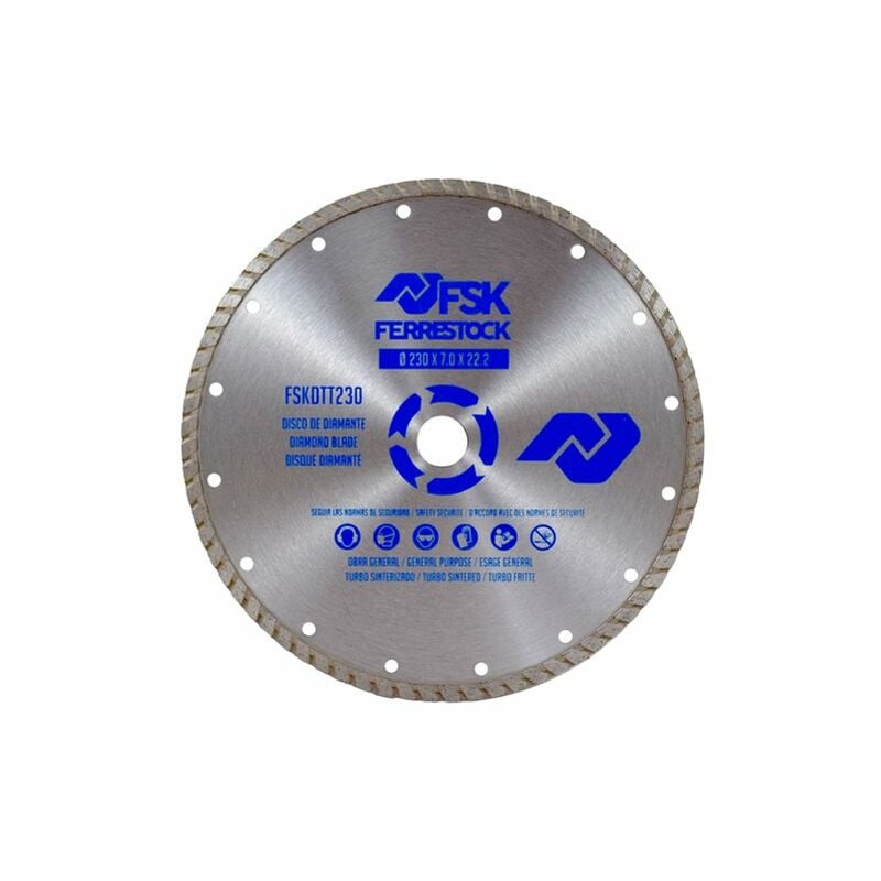 

Ferrestock FSKDTT230 Disco de diamante turbo sinterizado para amoladoras angulares de uso general en materiales de construcción y piedras naturales.