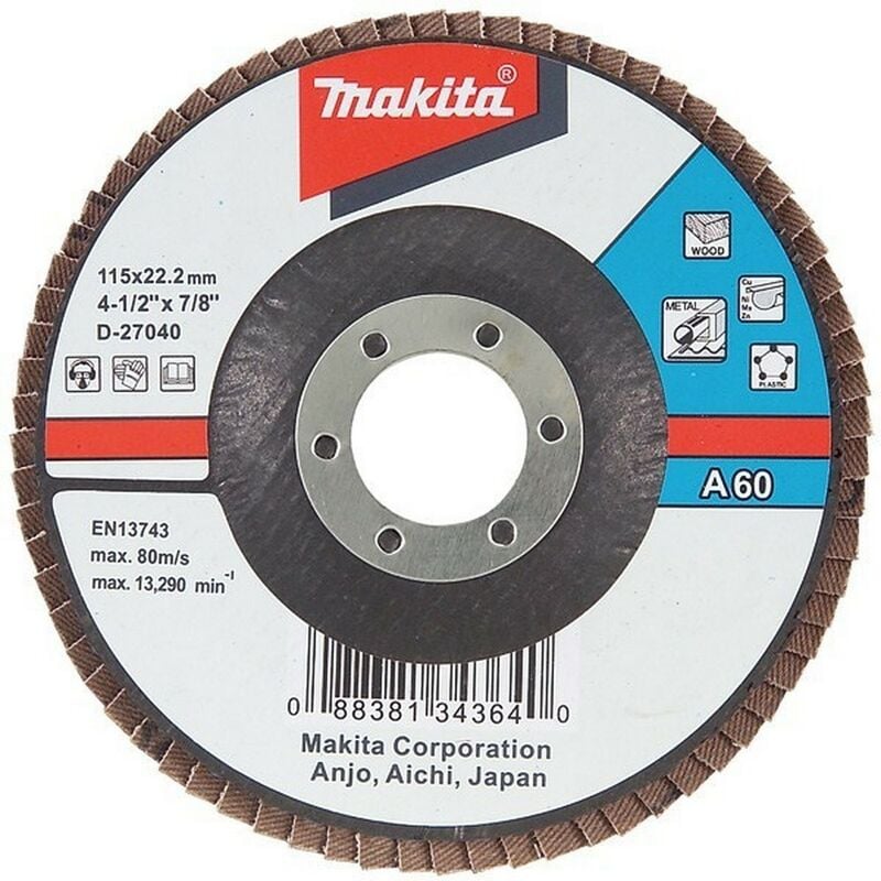 

MAKITA D-27056 - Disco de laminas 115 curvo de oxido de aluminio grano 80 con cuerpo de fibra de vidrio