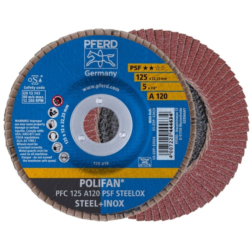 Pferd - Disque lamelle polifan a psf steelox D.125mm K.120 Kon.Acier/Bois Corindon a (Par 10)