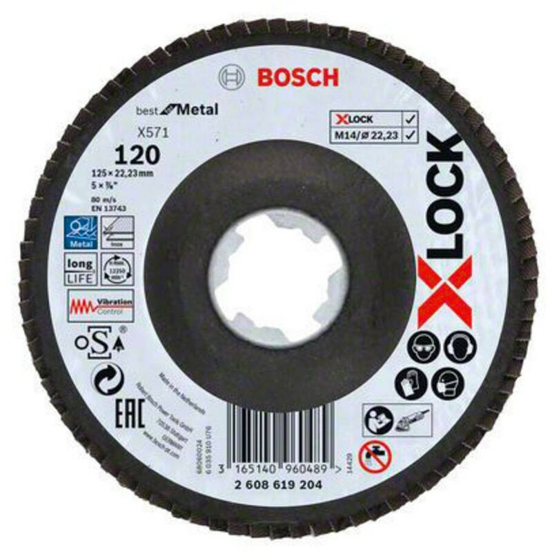 

Bosch 2608619204 Disco abrasivo de láminas X-Lock biselado fibra Dm 125mm G120 X571 Best Metal 1 pieza 125 mm G120