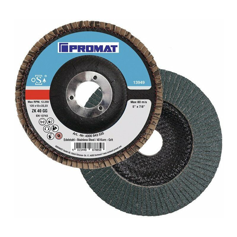 

Disco de láminas.125mm Slate Disk K.40 Ger.inox Corundum Zirconio e (por 10) - Promat