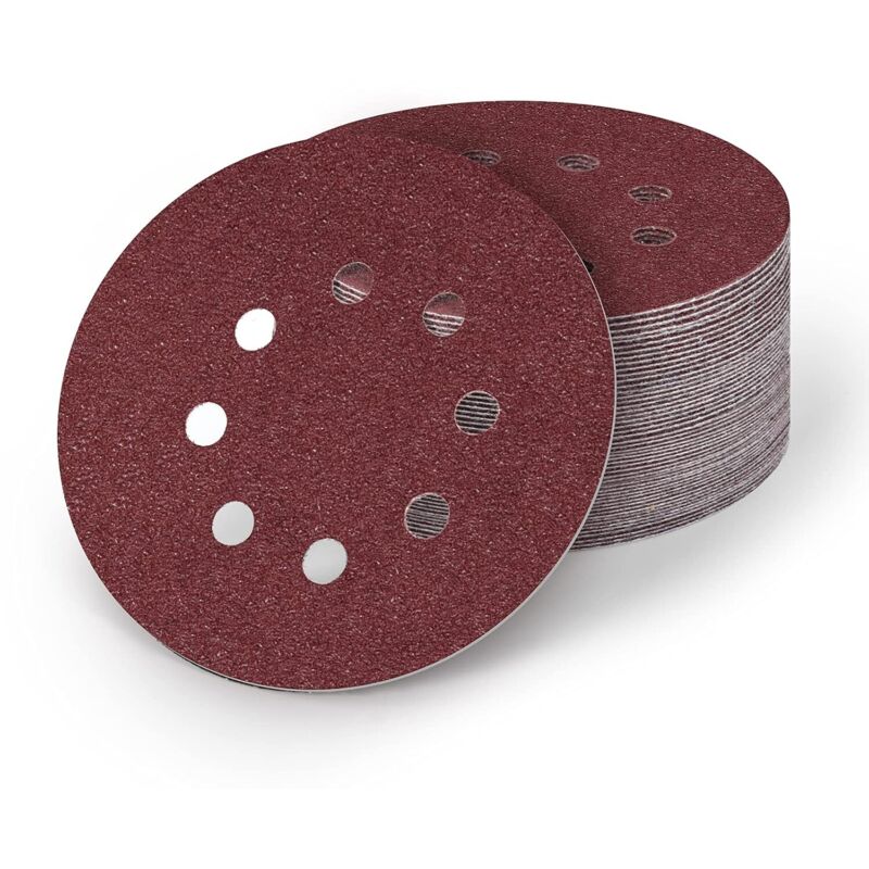 Disco de lijado de 125 mm, disco de lijado circular de 50 piezas, papel de lija para lijadora, papel de lija para madera para grano 80/120(8 Holes)