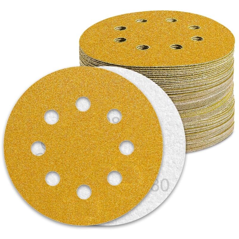 Disco de lijado de 125 mm, grano 80, papel de lija, 100 unidades, discos de lijado para papel de lija excéntrico