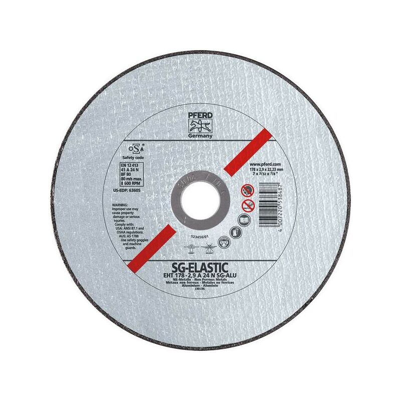 

Muela de trocear SG-ELASTIC-ALU para el mecanización del aluminio, Ø x Espesor : 230 x 2,9 mm, Modelo recto, velocidad máx. 6600 tr/mn