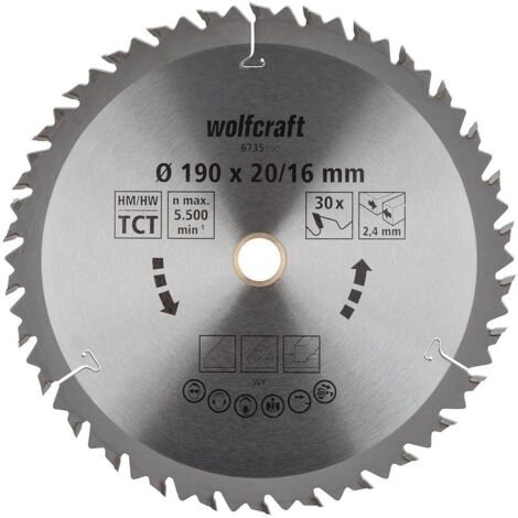 DISCO DE SIERRA CIRCULAR CT, 30 DIENTES Ø190mm 6735000 WOLFCRAFT