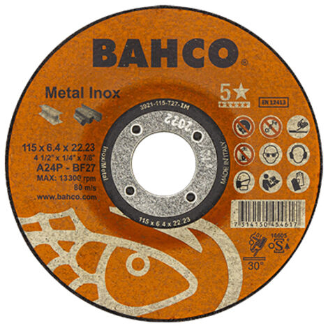 Disco desbaste metal inox 115x6,4mm 3921-115-t27-im bahco