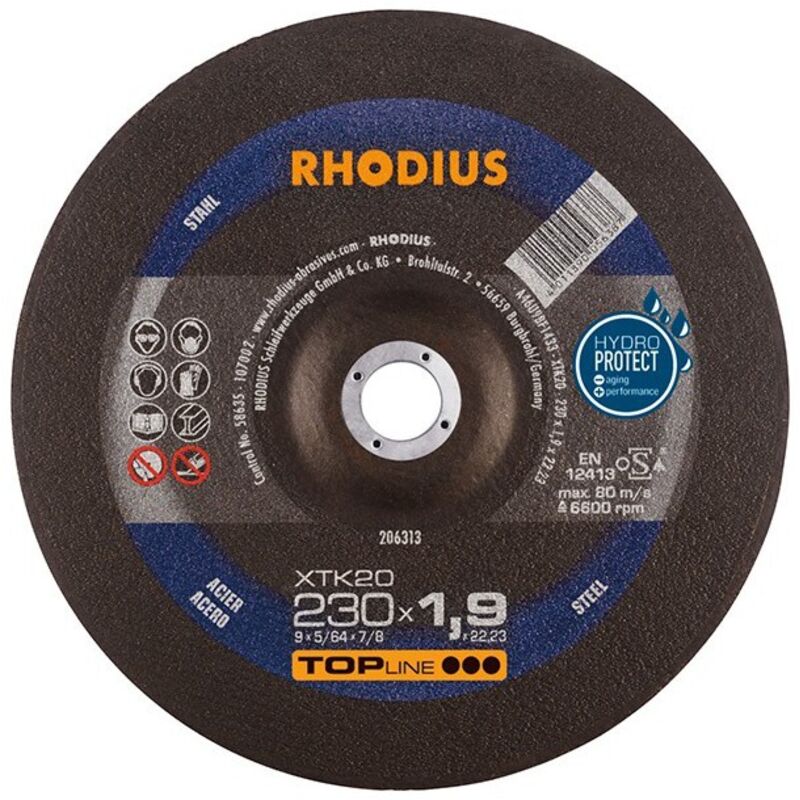 206313 Disco da taglio con centro depresso 230 mm 1 pz. Acciaio - Rhodius