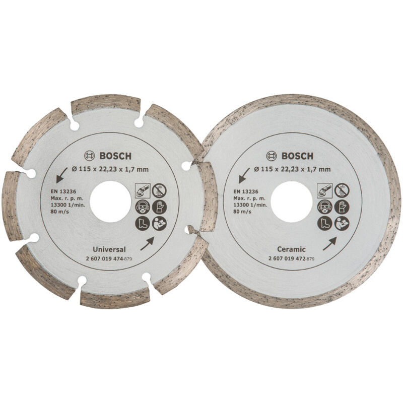 Disco diamantato per piastrelle e materiali da costruzione, diametro: 115 mm, confezione da 2