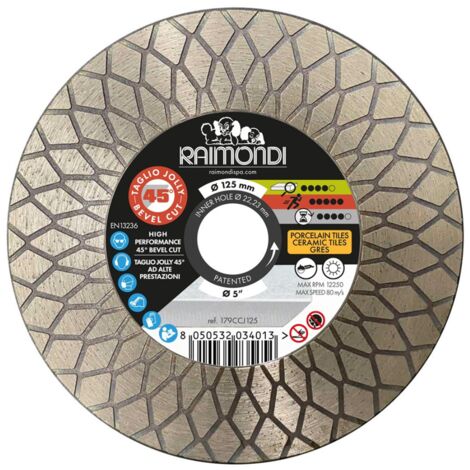 Disco diamantato diametro 125mm taglio jolly 45° f22,2mm smussatura