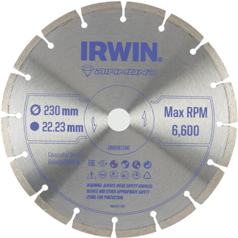 DISCO DIAMANTATO IRWIN 230 mm x 22,23 mm SEGMENTATO PER CEMENTO, MATTONI, GRANITO E MARMO