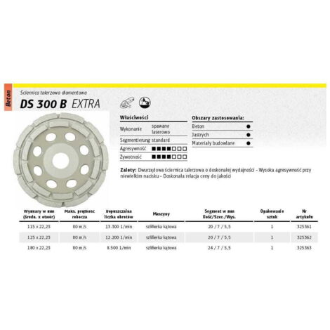 DISCO DIAMANTATO KLINGSPOR PER CALCESTRUZZO, DS300B 125 mm x 22,2 mm SEGMENTATO