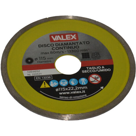 DISCO DIAMANTATO TAGLIA PIASTRELLE MARMO PER SMERIGLIATRICE ANGOLARE 115MM VALEX