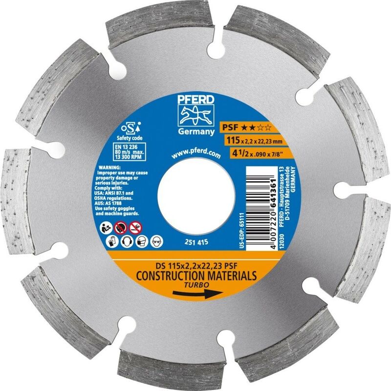 

Disco de corte de diamante segmentado DS PSF de Pferd Diámetro - 115 mm.