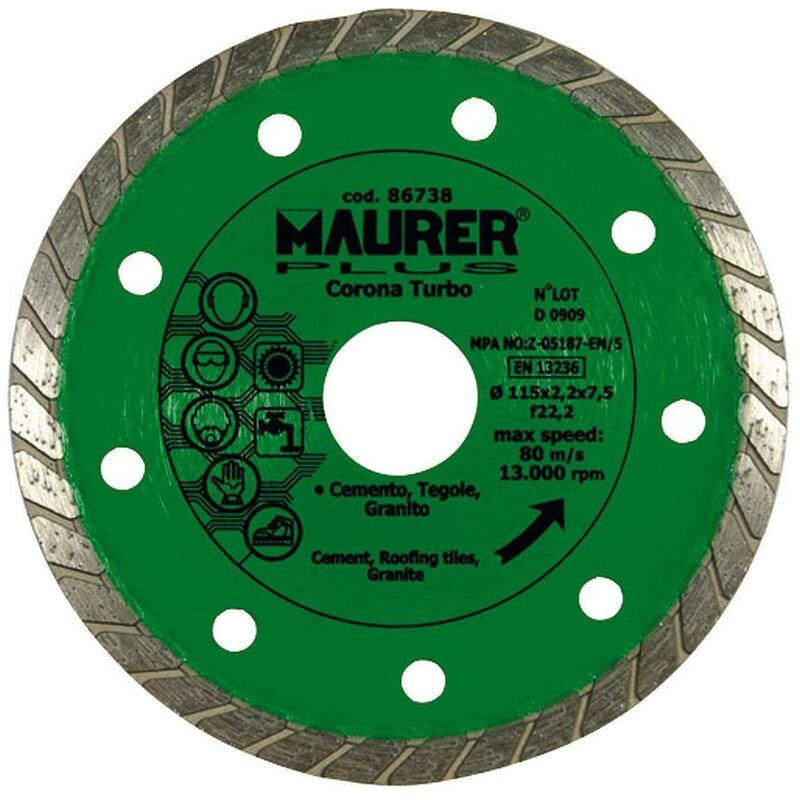 

Disco diamante continuo turbo cemento, tejas, granito 115 mm. - Maurer