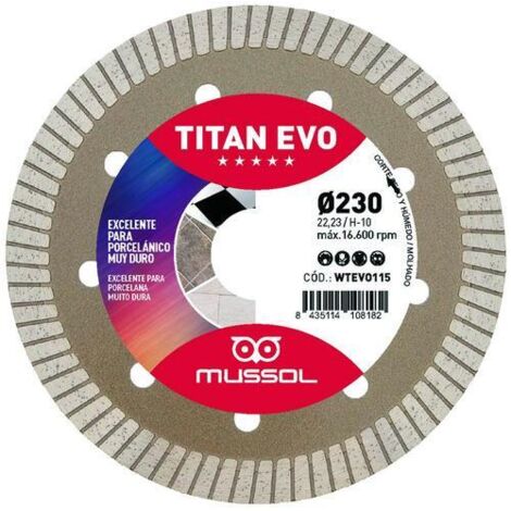 Disco diamante Titan Evo 230mm eje 22,23mm MUSSOL