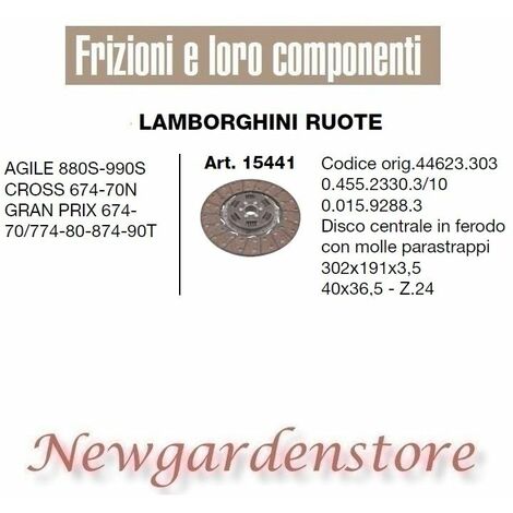 Disco ferodo 40x36,5 trattore LAMBORGHINI 15441 Agile Cross Prix 302x191x3,5 Z24