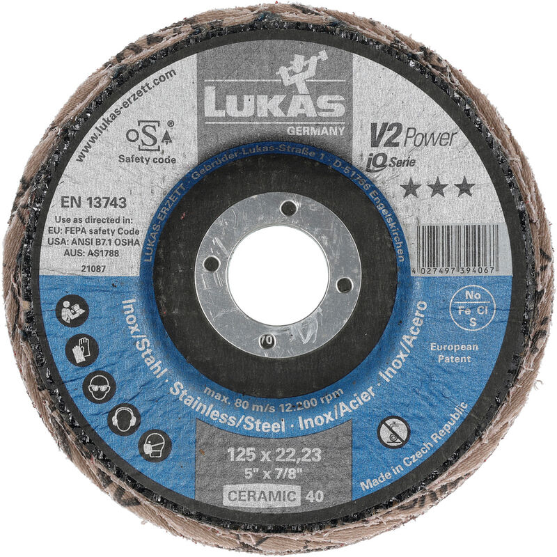 Lukas - Disco abrasivo lamellare V2 Power, (cer), piatto-obliquo