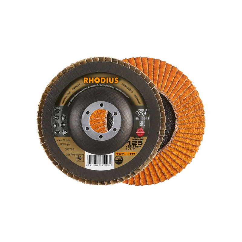 Dischi lamellari jumbo longlife. Rhodius in acciaio inox - diam. 125X22,23 GR.40