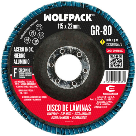 Disco Lamina Lija Circon Inox - Plus 115x22 mm. Grano 80