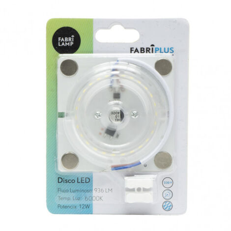 Disco led 12w 6000k quadrato bianco 6x6x1 cm 936lm magnetico