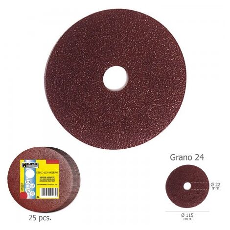Disco lija hierro 115x22 mm. grano 24 (paquete 25 unidades)