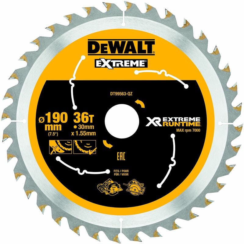 Image of DeWalt, DT99563, qz, Hojas para Sierra Circular portátil xr extreme runtime 190mm x 30mm 36D