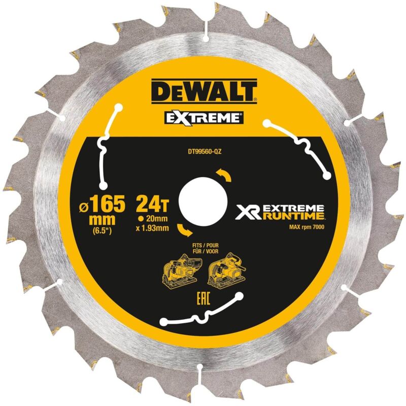 Image of DeWalt, DT99560, QZ, Hojas para Sierra Circular portátil XR EXTREME RUNTIME 165mm x 20mm 24D