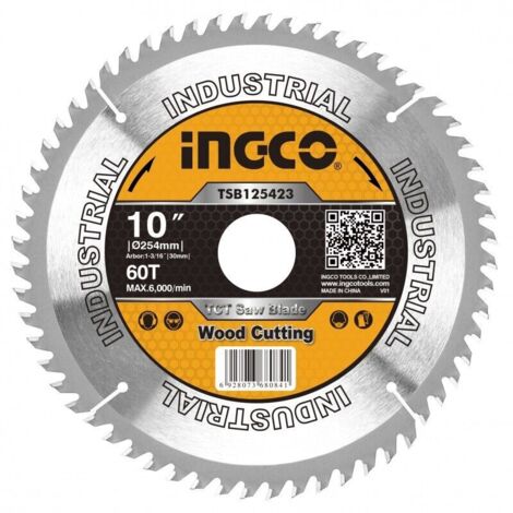 Disco per Taglio Legno a 60 Denti Ø da 254/255 mm INGCO Smerigliatrice Circolare
