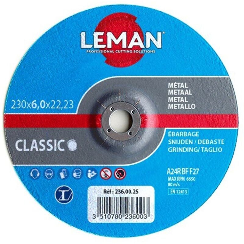 Disco abrasivo in metallo con mozzo sfalsato - d. 125 x Al. 22,23 x Th. 6 mm Leman 126.00.25