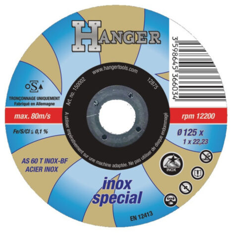 DISCO RECTO TRON ONNER PARA ACERO INOXIDABLE 125 X 1 MM COMO 60 T - COLGADOR - 150002