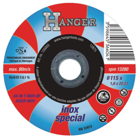 DISCO RECTO TRON ONNER PARA ACERO INOXIDABLE 125 X 16 MM COMO 46 T - COLGADOR - 150004