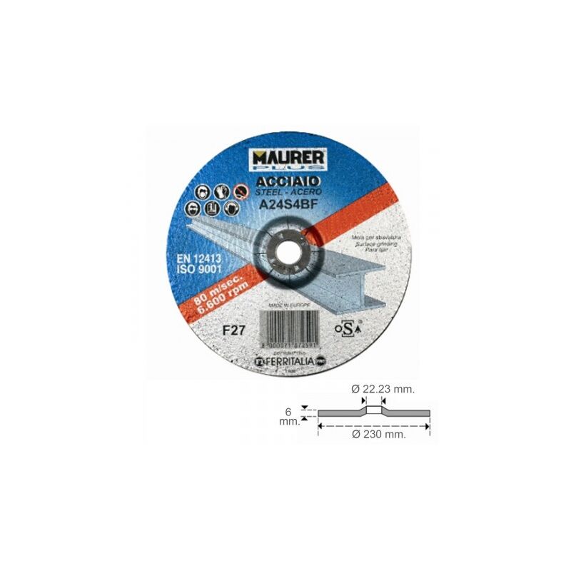 

Disco repasar abrasivo acero Ø 230 x 6 x 22,23 mm.