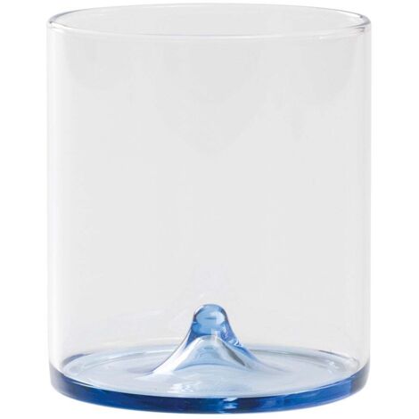 Discobolo Lot de 4 Tumbler en Verre Borosilicaté Soufflé à la Main, Capacité 34,5 cl, Design avec Fond Bleu pour Service de Table Élégant et Moderne