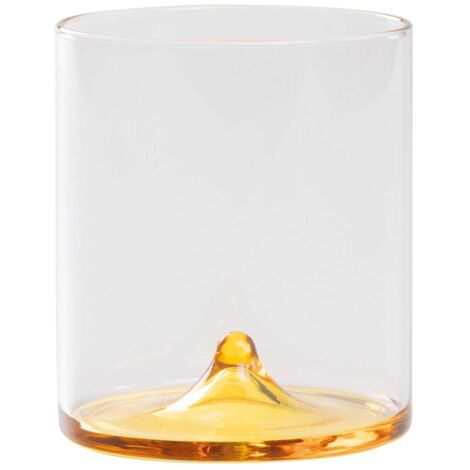 Discobolo Tumbler Set de 4 Verres en Verre Borosilicate Soufflé à la Main Transparent et Jaune Or Capacité 34,5 cl Design Élégant Fabriqué en Italie