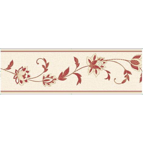 DISCONTINUED Floral Textured Wallpaper Border Red Cream Detail Annabell Fine Decor 173mm - B01074S