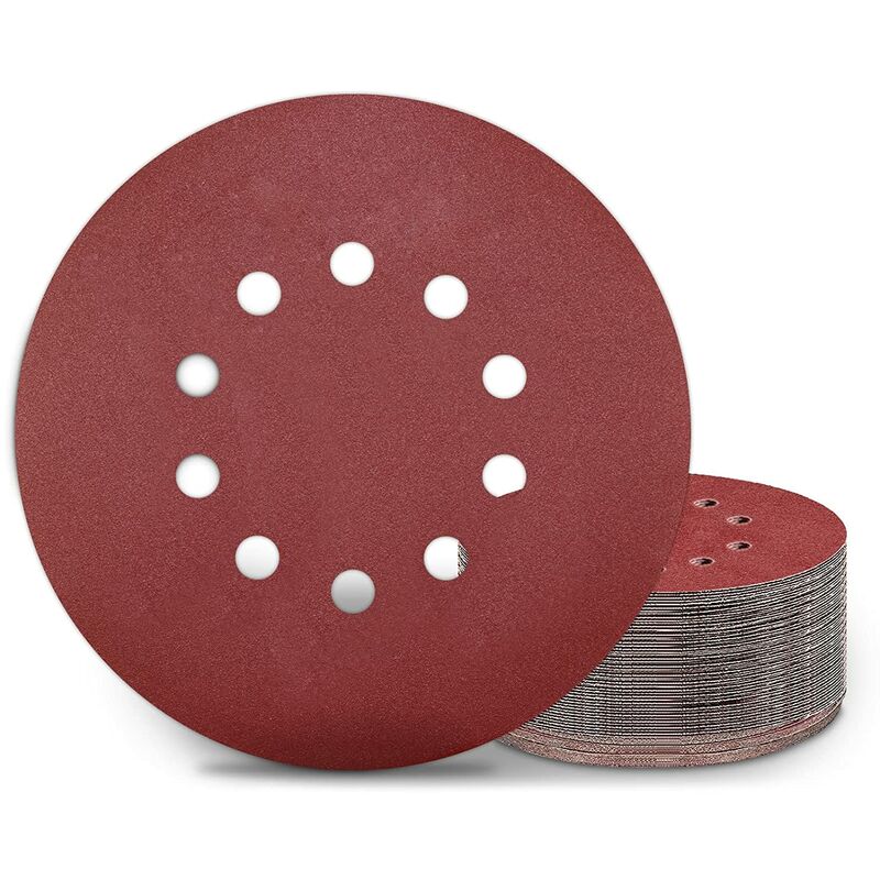 Woltersberger 25 discos abrasivos de 225 mm de diámetro lijadora de cuello largo grano P120 10 agujeros en rojo 