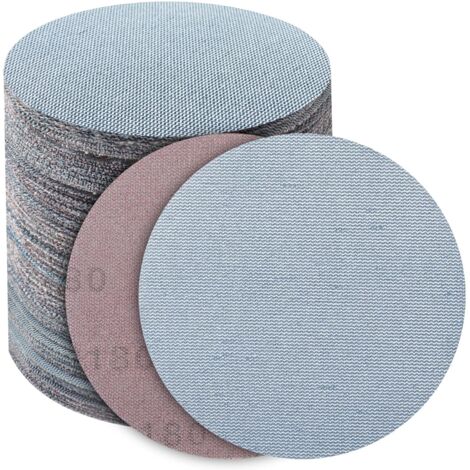 Discos abrasivos de 125 mm, 50 unidades, malla cerámica, cierre de velcro, grano 180, para lijar y pulir madera y metal.