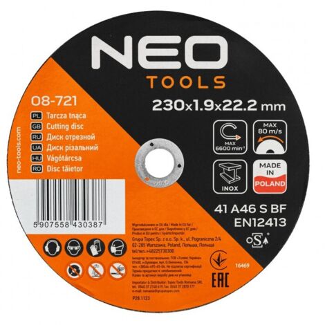 Discos de corte de acero e inox NEO TOOLS, 230 mm, 25 piezas