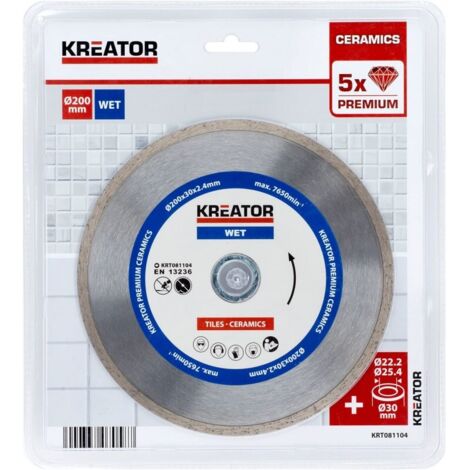 Discos de corte de diamante para azulejos, disco de corte de azulejos de cerámica, 1 disco de 200 mm x 25,4 mm x 2,4 mm KREATOR